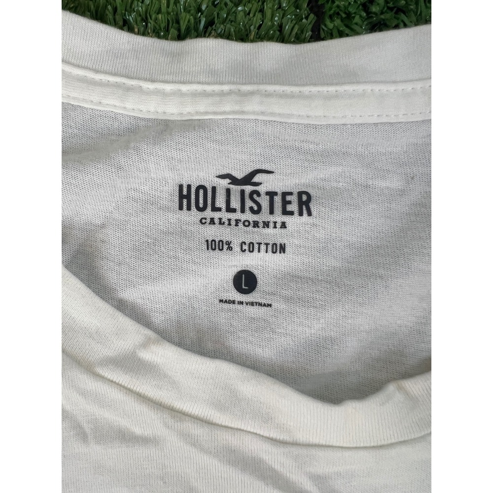 Hollister Mens Long Sleeve Ombre Dip Dye T-Shirt White Navy Blue Large Logo - Picture 3 of 6